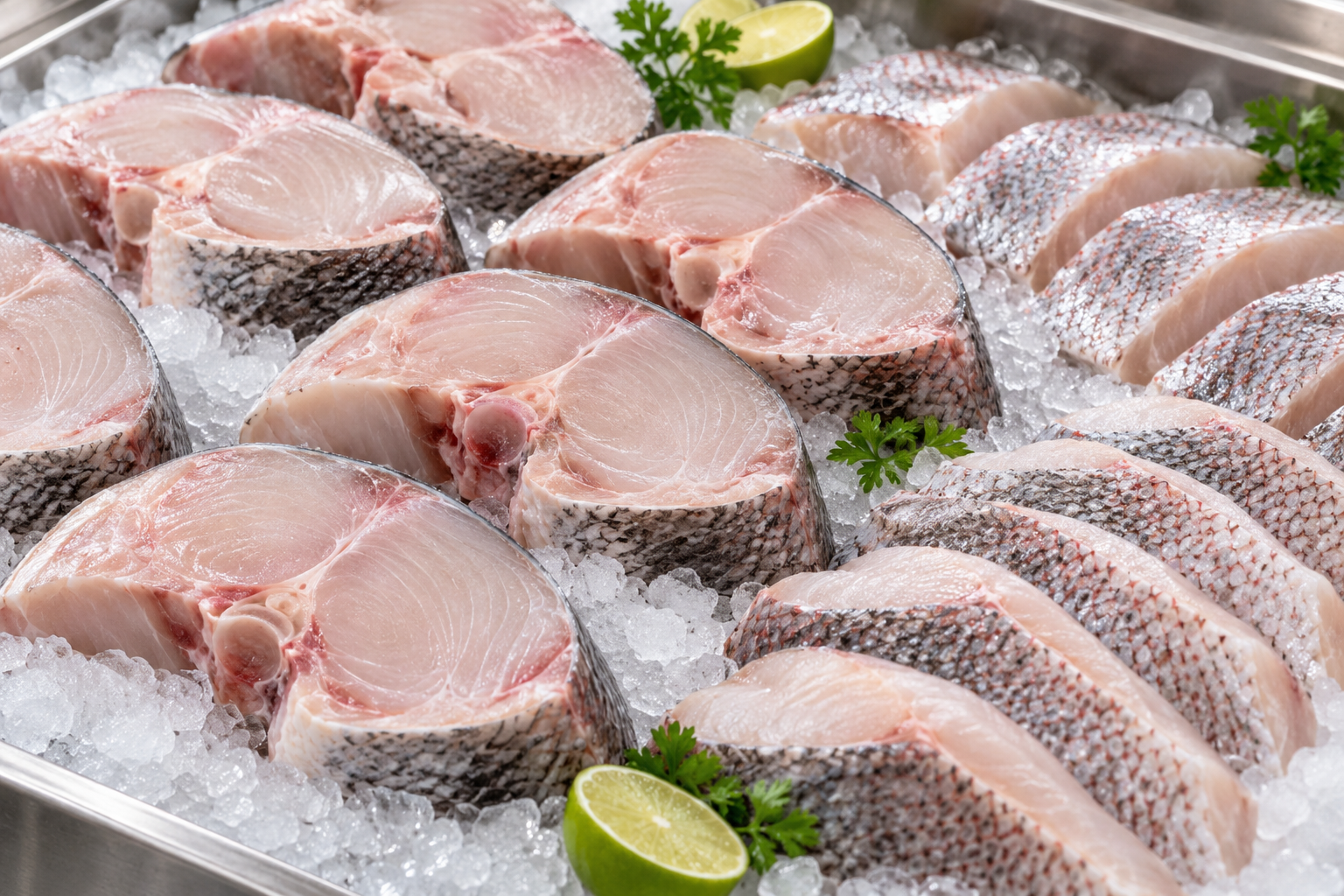 Fish steaks on crushed ice
